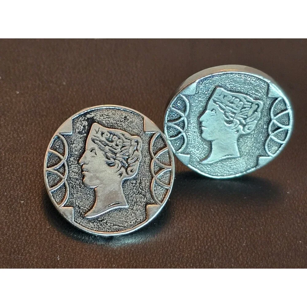 Vintage Roman Coin Style Cufflinks Silver Tone Men's Jewelry #386